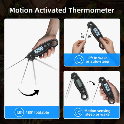 Aurasky Instant-Read Meat Thermometer Digital for Cooking and Grilling, Waterproof Food Thermometer with Backlight, Calibration & Hold Function for Kitchen, BBQ, Deep Fry, Candy, Liquid (Black)