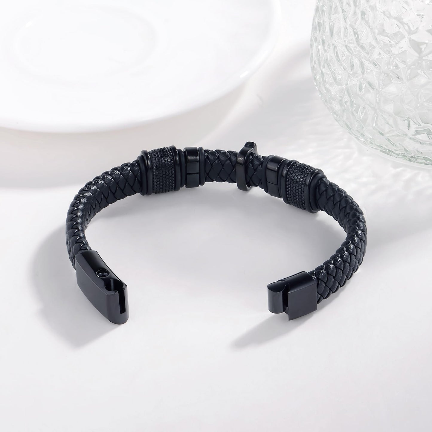 YOUFENG Urn Bracelet for Human Ashes Leather Cremation Cross Bracelet Stainless Steel Keepsake Cuff Bangle Jewelry for Men
