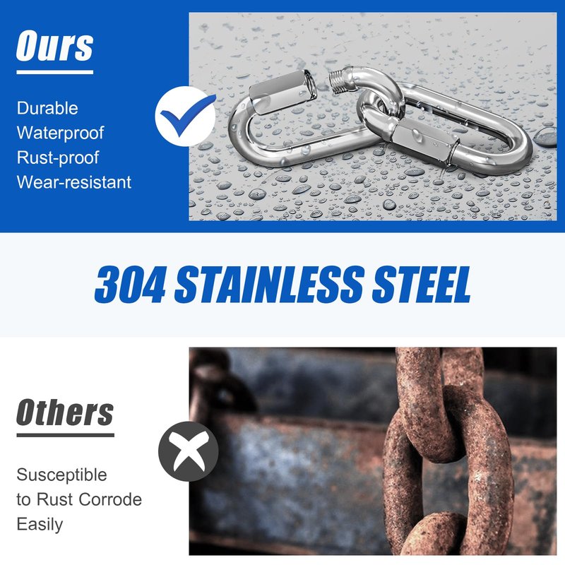 KINLINK Quick Link Chain Connector, 304 Stainless Steel 5PCS M6 1/4 Screw Carabiner, Small Locking Carabiner Clips Heavy Duty Chain Hooks for Connecting Hammock, Swing, Shade Sail-Capacity 875LB