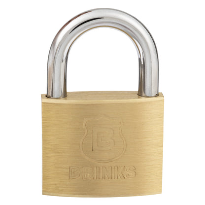 BRINKS - 40mm Solid Brass Keyed Padlock with 7/8” Shackle Clearance - Chrome Plated With Hardened Steel Shackle
