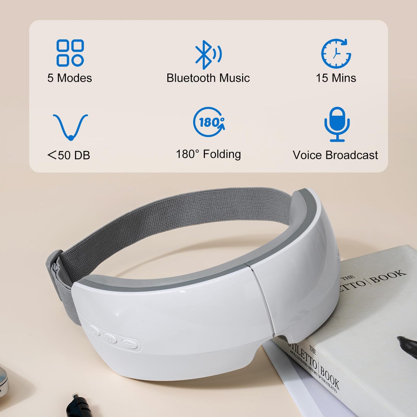 TOLOCO Eye Massager with Heat, FSA/HSA Eligible Eye Mask Massager for Migraines with Bluetooth Music, Face Massager for Eye Strain, Improve Sleep, Wedding, Birthday Gifts for Women/Men