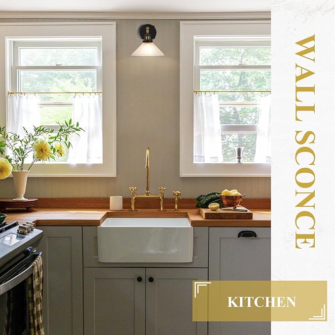 Vintage Wall Sconces Set of 2 Indoor 110V Hardwired Frosted Glass Wall Mounted Lamp Light Fixtures for Bathroom Vanity Kitchen Hallway Stairway, Anti-Rust Brushed Bronze Finish, E26 Base, WS-23061-C2