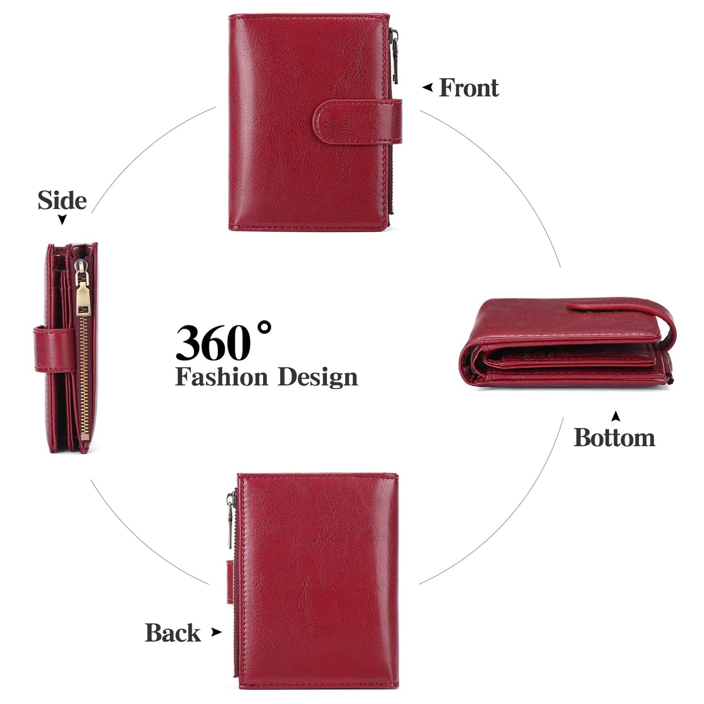 GAEKEAO Womens Wallet Small Vegan Leather RFID Blocking Bifold Zipper Pocket Wallet Card Case Purse with ID Window