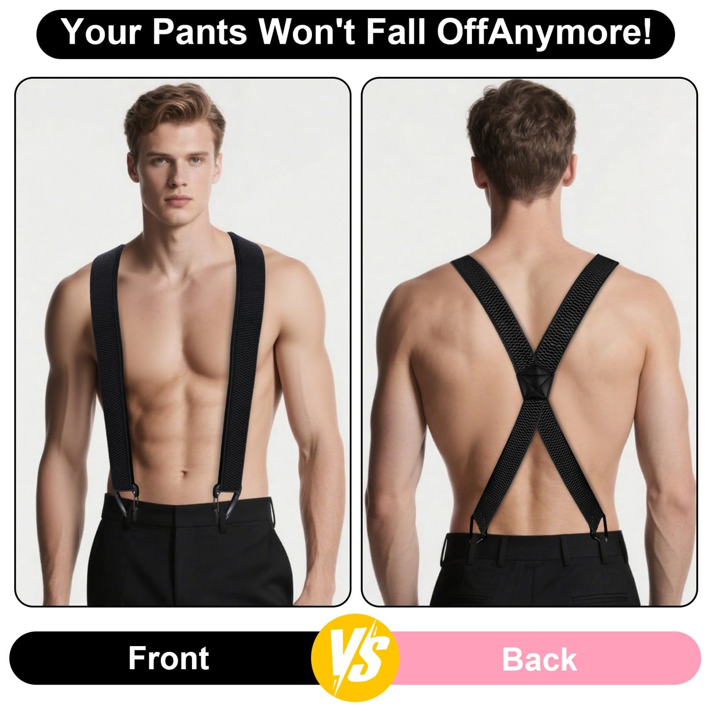 Oppeeye 2 Pcs X Back Hidden Suspenders for Men, 1.5 Inch Heavy Duty Under Clothing Suspenders with Adjustable Clips