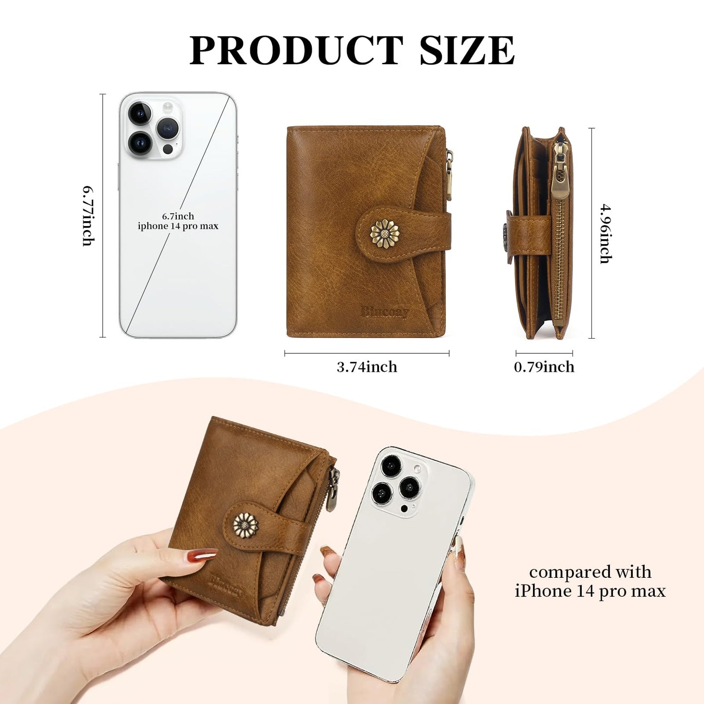 Blucoay Wallet Women,RFID Blocking Womens Wallet,Microfiber Leather Compact Bifold Card Holder Wallet With Removable ID Window(brown)