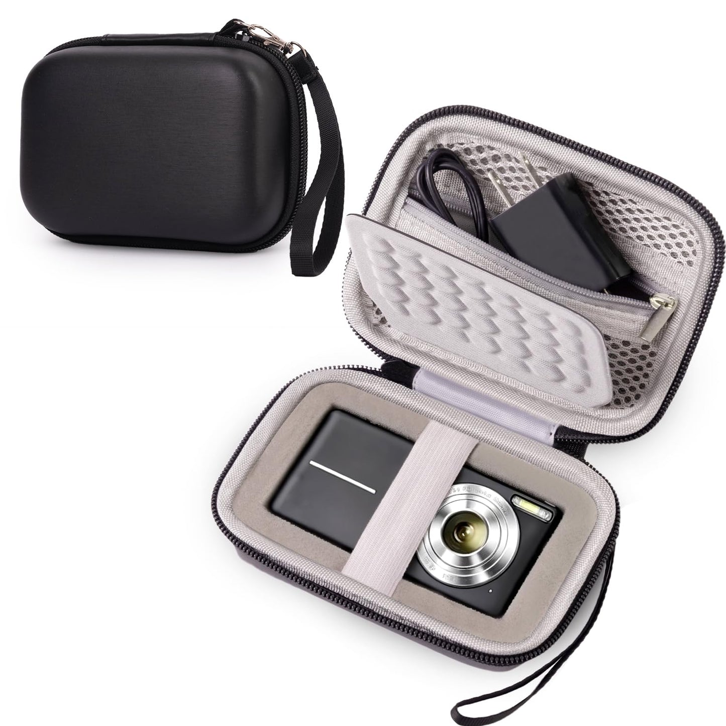Digital Hard Camera Case Compatible with KODAK PIXPRO FZ55 FZ45/CAMKORY/CANON IXUS/SONY DSC W830 Compact Camera Pouch for Travel,Small Carrying with Mesh Pocket for USB And Charger Storage(Blcak)