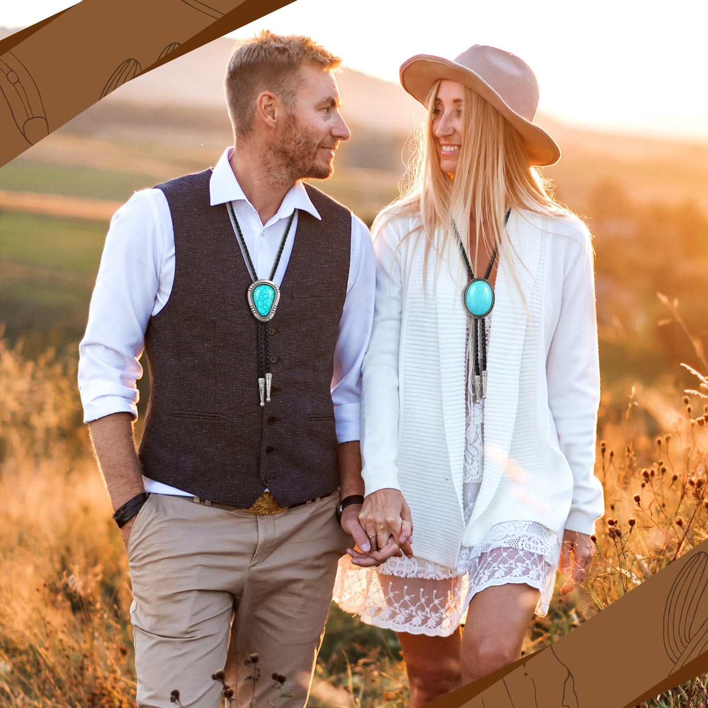 Lyrow 8 Pcs Bolo Ties for Men Women Native Western Cowboy Bola Tie Turquoise Stone Faux Leather Necktie Tie for Costume Accessories (Classic Style)