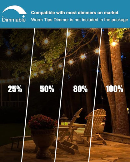 Lightdot 100FT Outdoor String Lights, LED Bistro String Lights with Shatterproof S14 Bulbs, 2200K Dimmable, Waterproof Hanging Lights for Porch, Party, Garden, Backyard, Balcony - ETL Listed