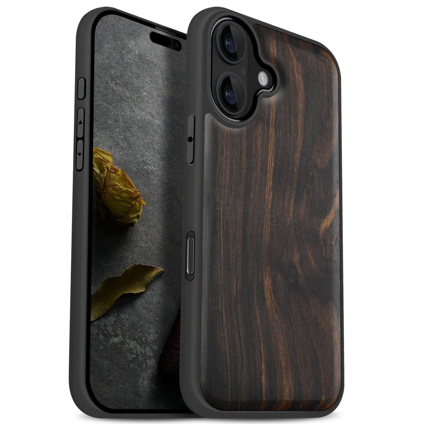Carveit Magnetic Wooden Case for iPhone 17 Case, Wood Artisan Engraved & Black Soft TPU Shockproof Cover, Compatible with MagSafe Wireless Chargers (Natural Grain) Blackwood