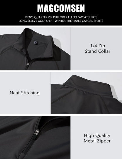 MAGCOMSEN Men's Quarter Zip Sweatshirt Thermal Lightweight Long Sleeve Fleece Lined Sweatshirts Golf Half Zip Pullover Black,L