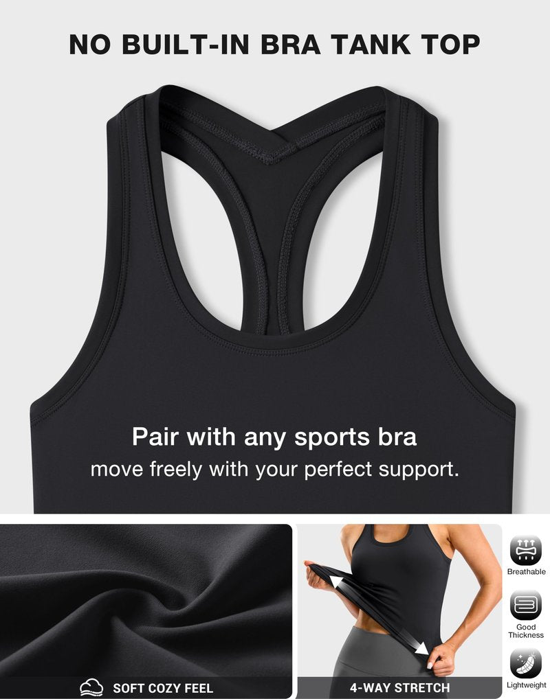 SANTINY Workout Tank Tops for Women Racerback Yoga Gym Tennis Running Athletic Tops Scoop Neck Tight Sleeveless Shirts (Black_XXS)