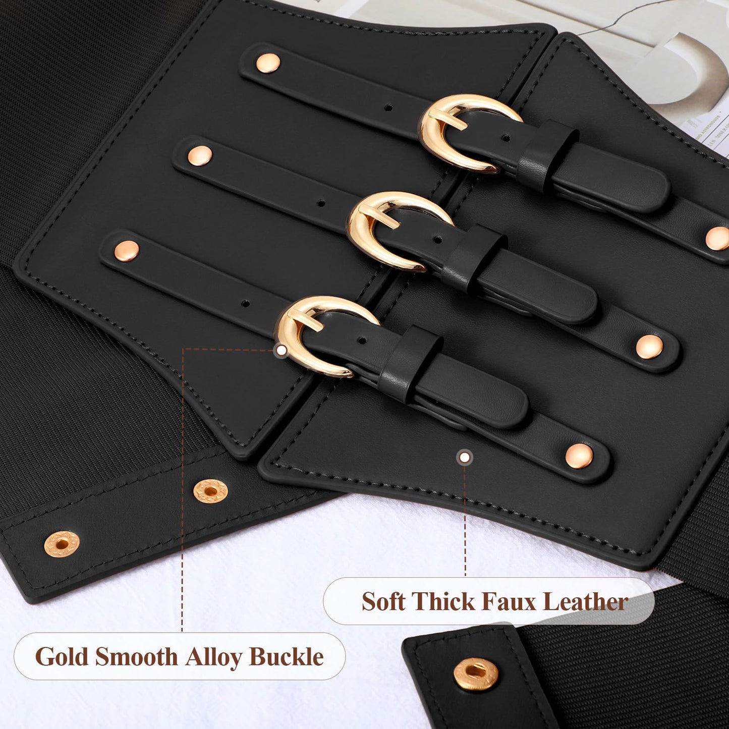 JKEEMI Women Corset Belt Wide Stretchy Waspie Elastic Waist Belt with Gold Buckle for Daily Cosplay Halloween Costume
