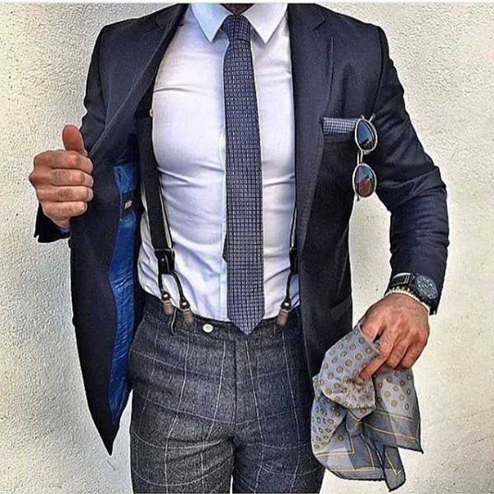 GHCHOL Mens Suspenders with Strong Metal 6 Clips Adjustable Elastic Y Style Leather Suspender for Wedding (White)