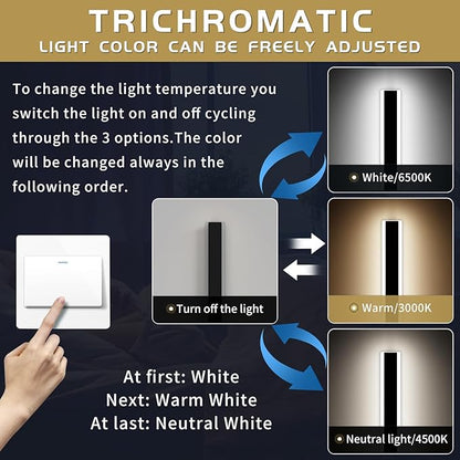 Modern 57inch Outdoor Wall Light, 3000k/4500k/6000k 3 Color Change Black Exterior Light Fixtures Wall Mount, Ip65 Waterproof Modern Porch Lights, Long Linear Outside Lighting Hard-Wired Non-Dimmable