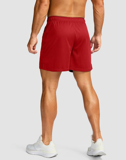 Men's 5" Workout Running Shorts Quick Dry Lightweight Gym Shorts with Zip Pockets(Red,L5_L)