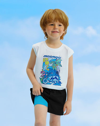 maamgic Boys Swim Trunks with Compression Liner Quick Dry Swim Shorts Anti-Chafe Boy Bathing Suit with Boxer Brief Toddler Swimsuit Dark Blue 3T