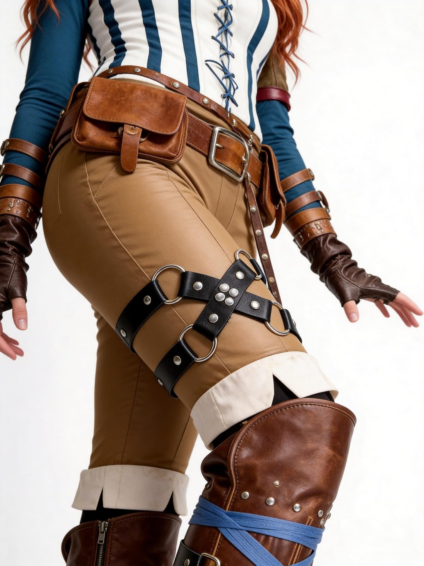 Women Adjustable Thigh Belt Faux Leather Leg Harness with Alloy Rings Fashion Statement Accessory(Thigh: 15.7–21.3 in)