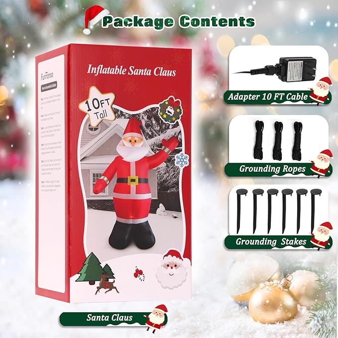 10 FT Christmas Inflatable Santa Claus Outdoor Decoration, Huge Xmas Classic Santa Blow up Santa with Built-in LED Light, Giant Holiday Party Decor for Yard Garden Hall Plaza Mall, Instant Inflate