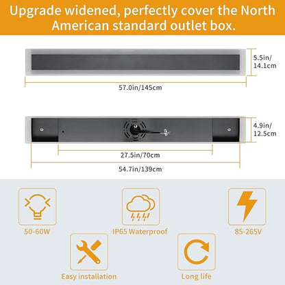 Upgrade Widened 2 Pack Long Outdoor LED Wall Light, 57inch Modern Minimalist Wall Sconce, 3 Color 3000K/4500K/6000K, 50W, IP65 Waterproof, Black Exterior Lighting Fixture for Patio, Garden, Garage