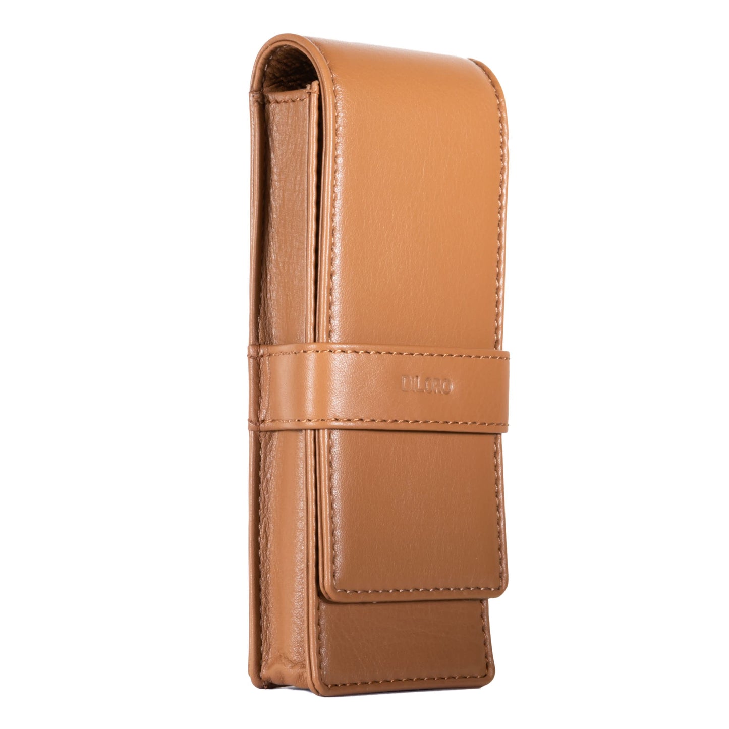 DiLoro Leather Triple Pen Case Pencil Pouch Holder for Three Fountain Ballpoint Rollerball Pens and Pencils (Tan)