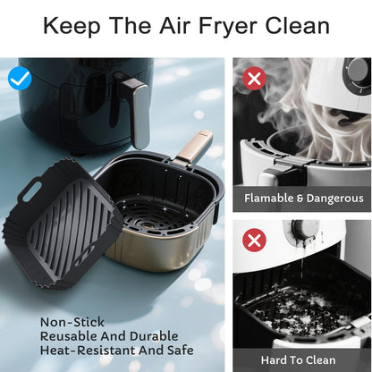 Air Fryer Silicone Liners 2 Pack, Reusable Square Air fryer Basket Liners, 4-7Qt Silicone Baking Tray for Instant Air fryer, Oven Microwave Pot Accessories, Food Grade Kitchen Gadgets