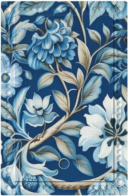Blue Flowers Branches Leaves Floral Pattern Light Switch Covers No Device Wall Plate 1 Gang Decorative Blank Switchplate Electrical Faceplate for Farmhouse Living Bedroom Decor