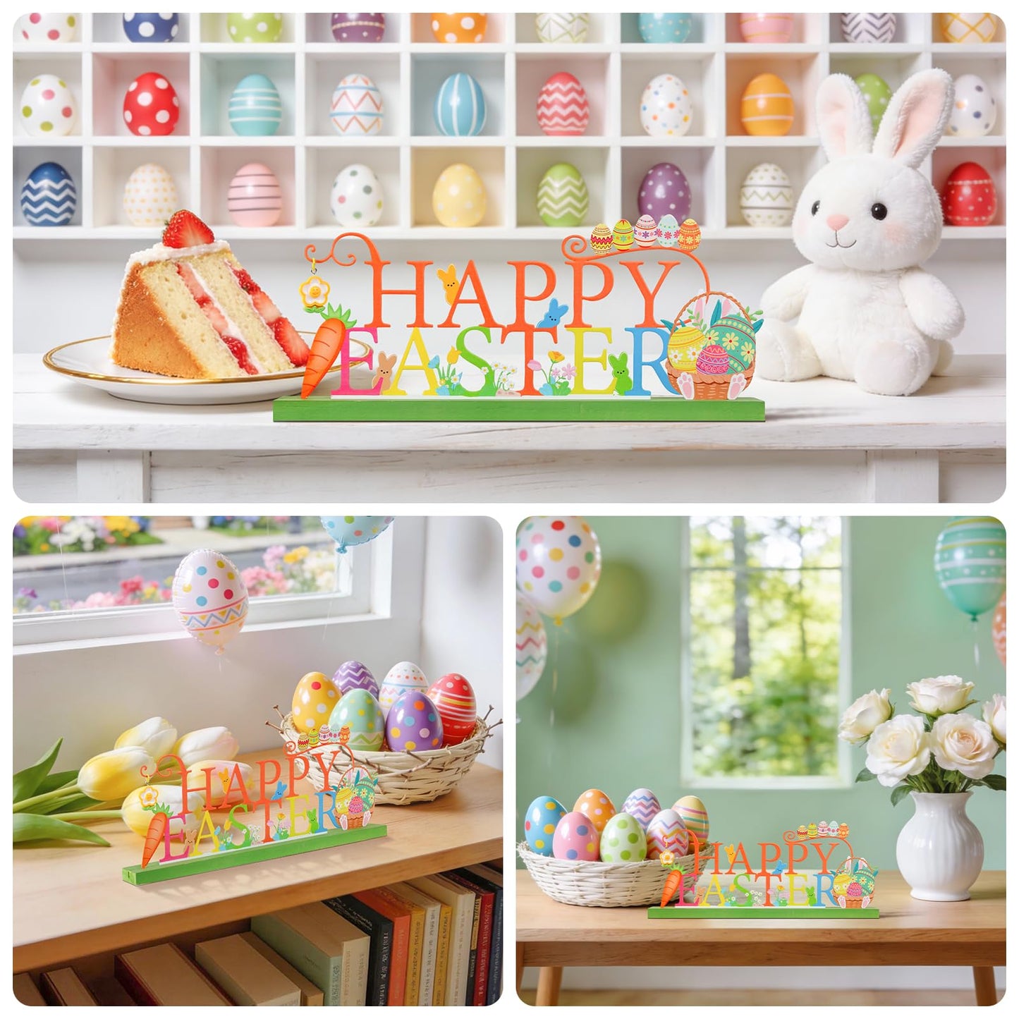 KHJCXS Metal Holiday Table Sign Decor, Decorations Tabletop Centerpiece for Home, Office, Shelf, Tiered Tray, Mantel, Indoor, Happy Easter