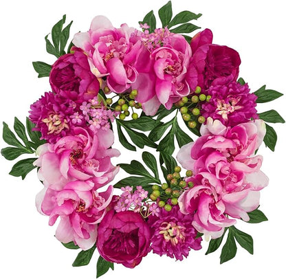 WELL KNOWN Spring Wreaths for Front Door, Peony Wreath for Front Door, Porch Outside Indoor, Wall Window Farmhouse Party Holiday Home Decor(Fuchsia)