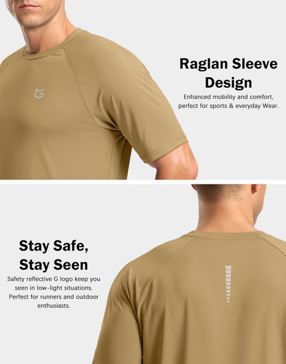G Gradual Men's Athletic Workout T-Shirts Moisture Wicking Cooling Running Shirts Short Sleeve Performance Tee for Gym Tennis(Khaki,XXL)