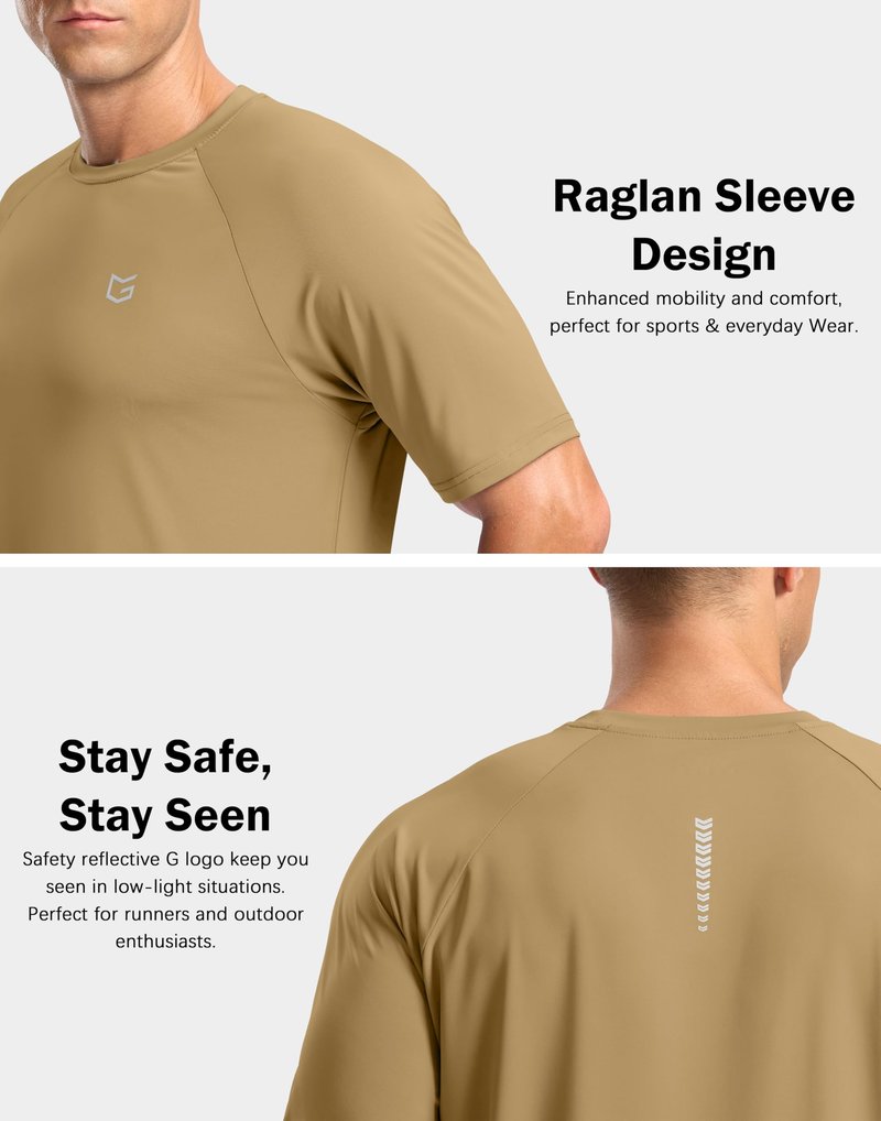 G Gradual Men's Athletic Workout T-Shirts Moisture Wicking Cooling Running Shirts Short Sleeve Performance Tee for Gym Tennis(Khaki,3XL)