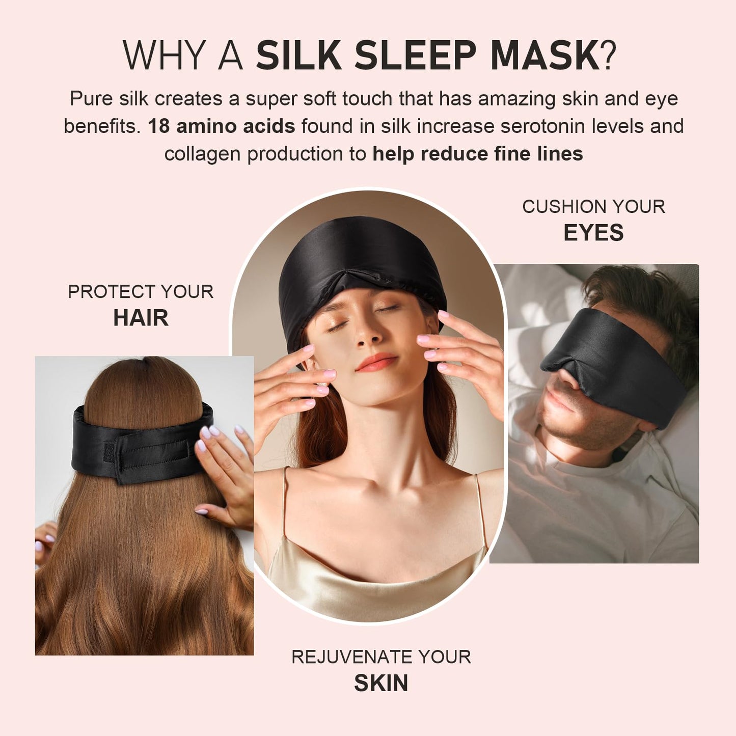 LitBear Silk Sleep Mask for Side Sleeper, Eye Mask Sleeping for Women Men 100% 22 Momme Pure Mulberry Silk, Face-Hugging Padded Eye Cover for Sleeping with Adjustable Band (Black)