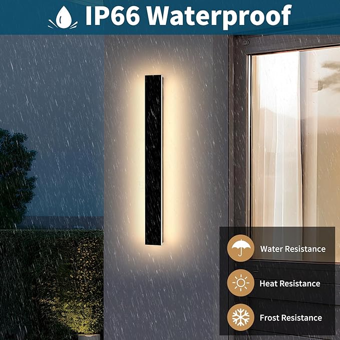 39inch Long Outdoor Wall Lights, Modern Wall Mounted Lighting Fixture, 3 Color Lights 3000K/4500K/6000K, IP65 Waterproof, Black LED Exterior Wall Sconces for Patio, House, Courtyard, Porch