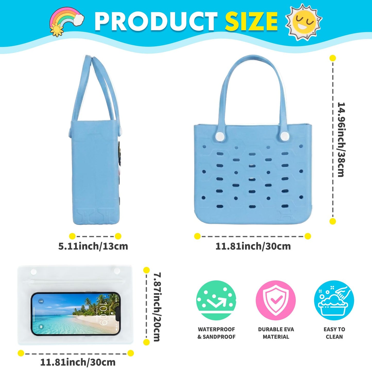 Barelove Beach Bag for Women – Lightweight & Water-resistant Rubber Tote, No More Sand Mess – Ideal for Pool, Cruise, Summer Vacation (Blue)