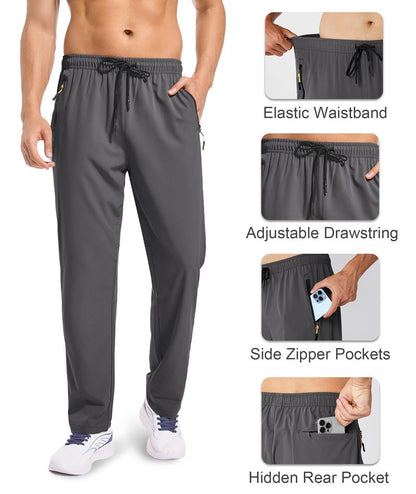 Zoofly Track Athletic Workout Pants for Men Quick-Dry Waterproof Zipper Pockets Lightweight Running Pants for Jogger Sweatpants Travel Casual Drack Grey L