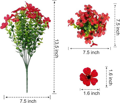 Outdoor Artificial Flowers, 8 Bundles Fake Flowers Autumn Decoration, No Fade Faux Plastic Shrubs for Garden Patio Porch Window Box Fall Decor (Rose)