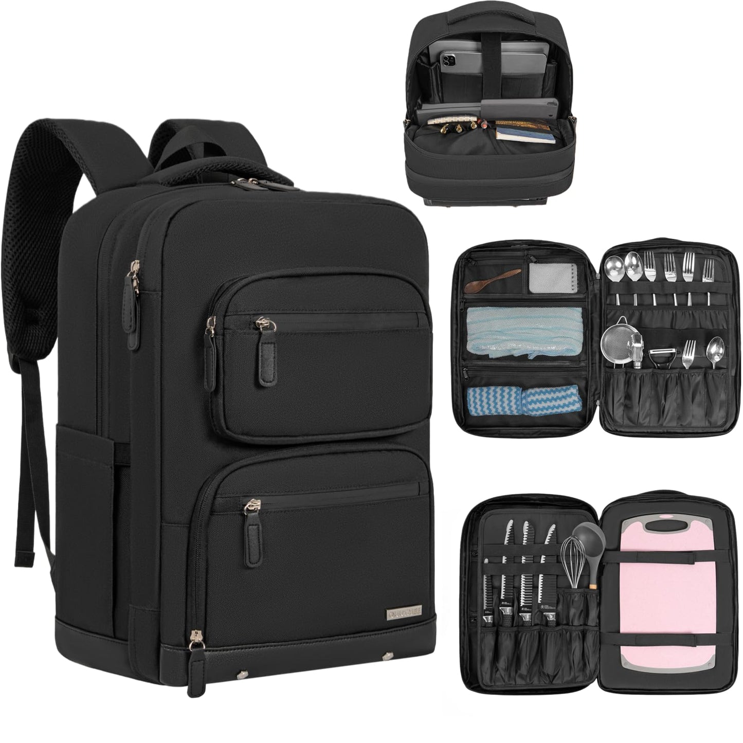 OUUTMEE Large Chef Knife Backpack, Knife Carrier Chef Utensil Case with Multiple Pockets and Slots, Knife Bags for Chefs Professional