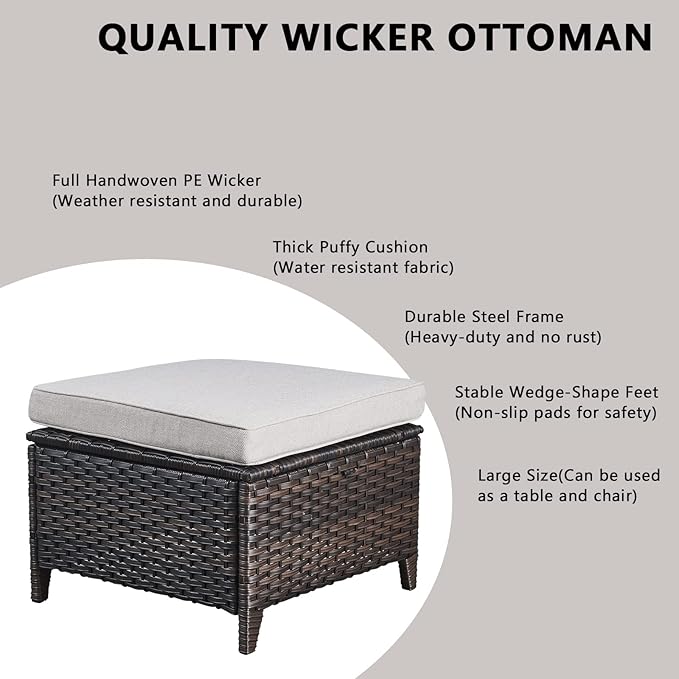 Rilyson Wicker Patio Furniture Set - 5 Piece Rattan Outdoor Sectional Conversation Sets with 2 Swivel Rocking Chairs,2 Ottomans and 1 Side Table for Porch Deck Garden(Brown/Beige/Smile)