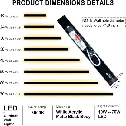 39inch 2 Pack Outdoor Wall Lights, Black LED Exterior Light Fixtures Wall Mount, Modern Outdoor Sconce, Long LED Linear Outside Lighting for Garage, Front Door 3000K