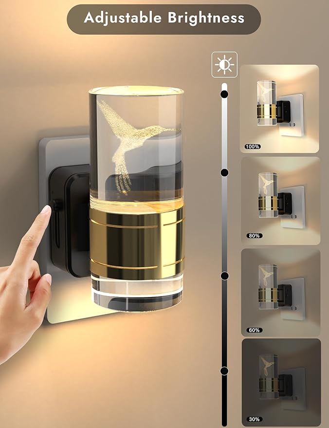 Night Lights Plug into Wall, 3 Color Temperature Nightlight, 0-100 LM Dimmable LED Night Light, On/Off Light Sensor by Switch, 180° Rotating Plug in Night Light for Bathroom Hallway Home Decor 2 Pack