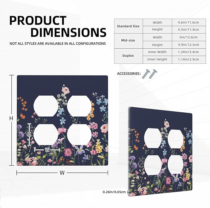 Decorative Light Switch Cover Plate Rustic Wild Floral Darkground Vintage Watercolor Flower 2 Gang Socket Covers Double Duplex Wallplates Switch Plates and Outlet Covers