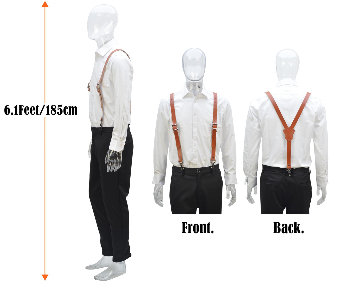 WELKINLAND Buffalo Leather Suspenders - Heavy Duty Work Suspenders for Men, Brown Leather with Hooks