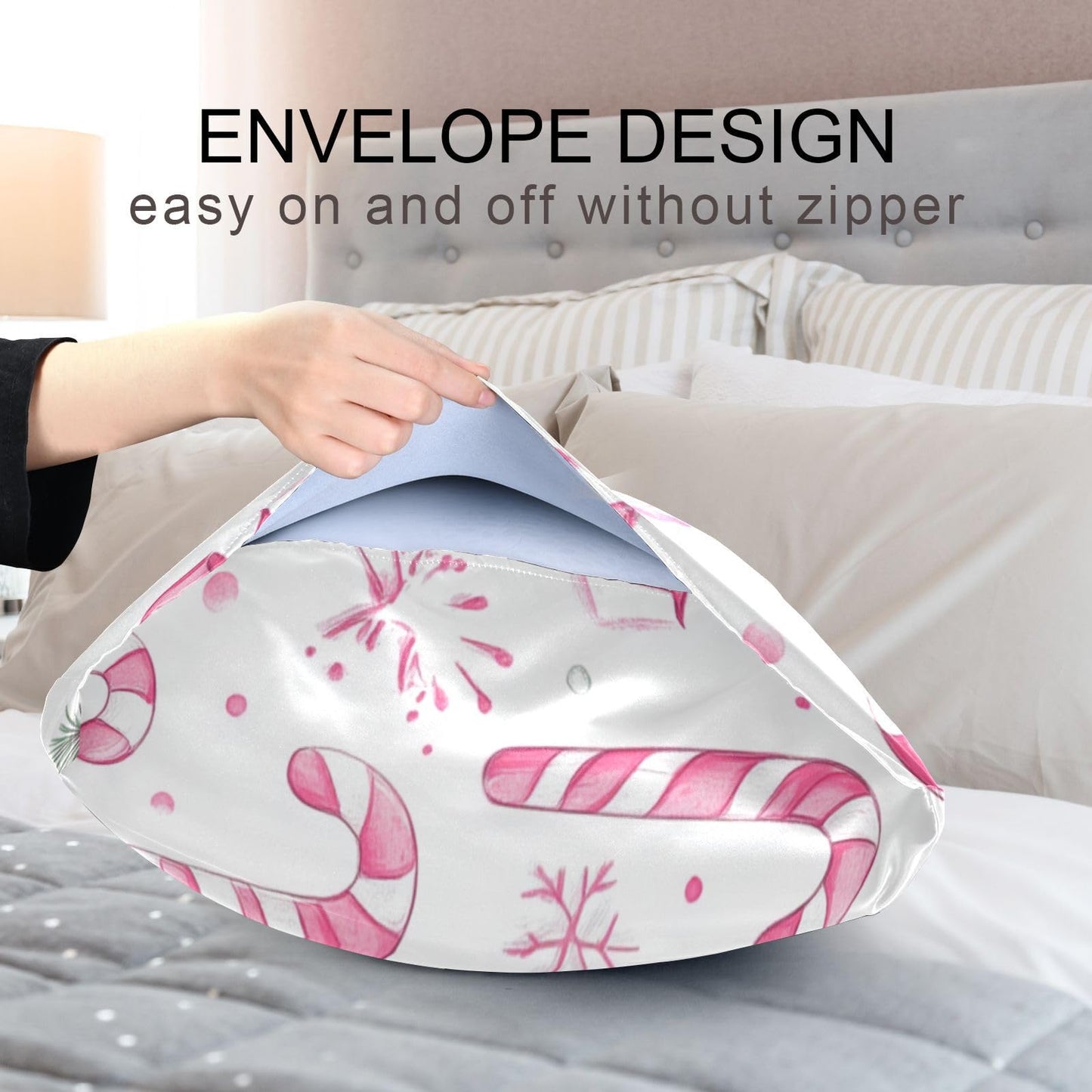 Dalzium Satin Pillowcase for Hair and Skin, Christmas Gingerbread Pink Cookies Silky Pillow Case Body Pillow Covers Queen Size with Envelope Closure