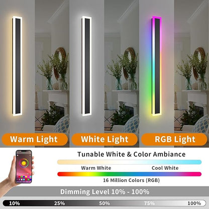 Outdoor RGB Long Wall Lights, 70.8inch 2 Pack RGB/Warm/White Dimmable Modern Led Wall Lighting, Ip65 Waterproof Long Wall Sconce with Remote and APP Control for Outdoor/Indoor