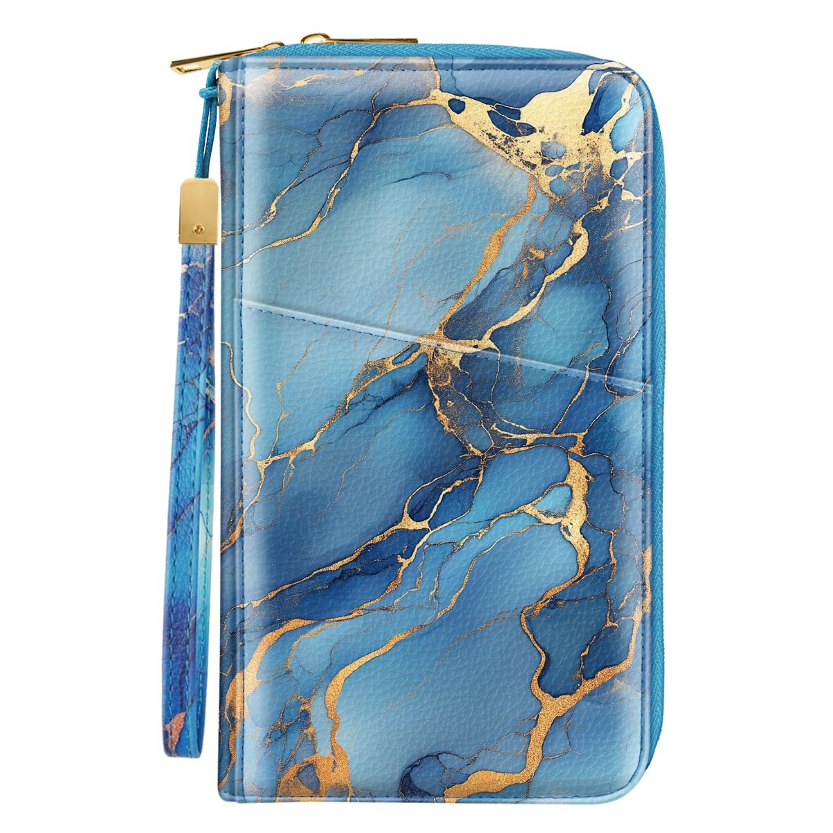 Simikol Family Passport Holder Wallet RFID Blocking Document Organizer PU Leather Mulit-purpose Travel Wallet Credit Cards Case for Women Men, Blue Marble