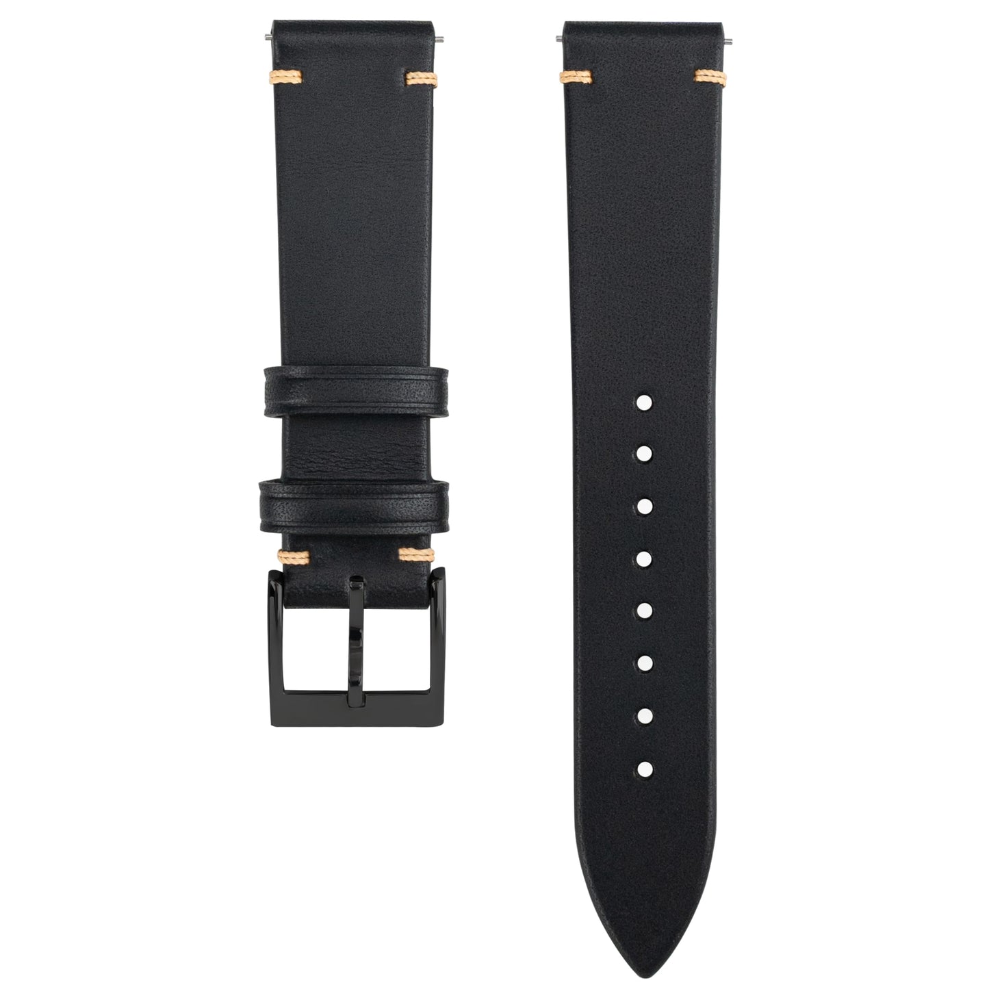 Gomvadr Handmade Slim Vintage Top Grain Leather Watch Strap, Quick Release, 18 mm/19 mm/20 mm/21 mm/22 mm, Silver/Black Buckle, Tan/Brown/Blue/Black/Coffee, Unisex for Men Women (Black with Black Buckle, 20mm)