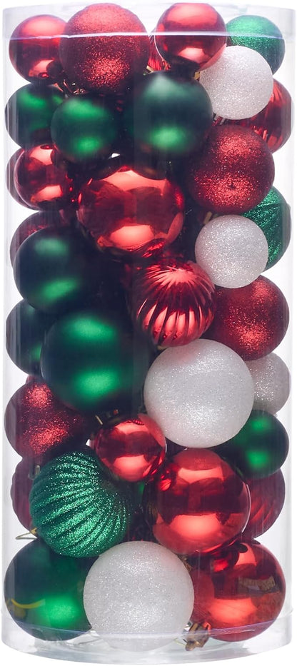 50ct Christmas Balls Ornaments for Xmas Tree, Red Green White Shatterproof Christmas Tree Decorations Hanging Ball for Holiday Party Decor(1.57"-2.36")