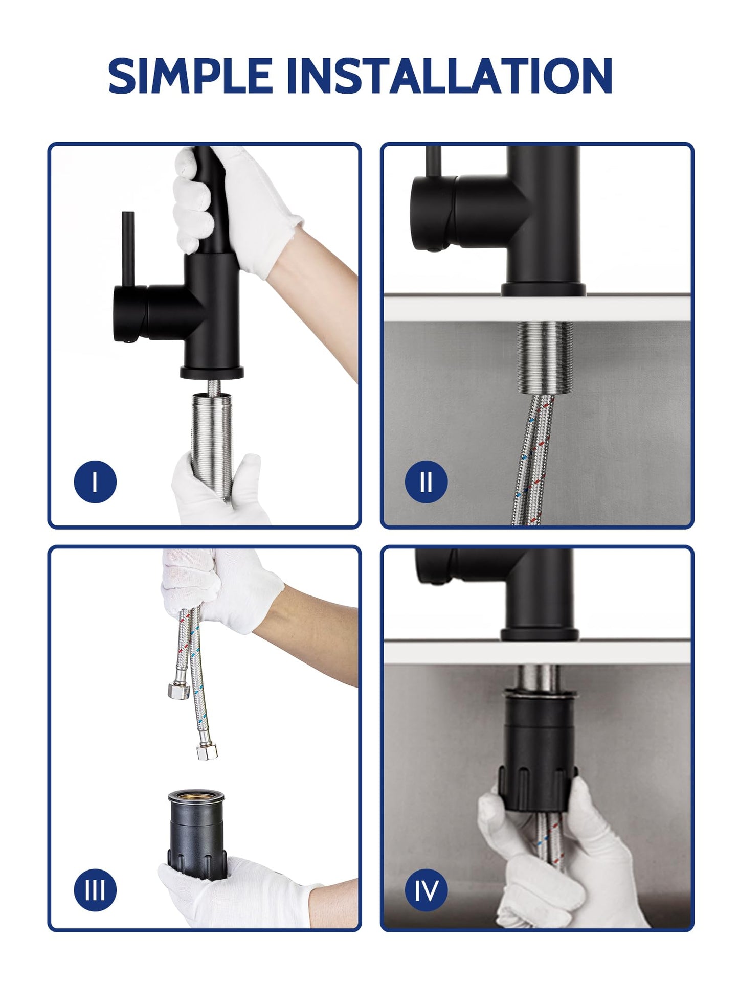 Kitchen Faucet with Pull Down Sprayer, High Arc Single Handle Stainless Steel Kitchen Sink Faucet with Sprayer for Rv Camper, Matte Black