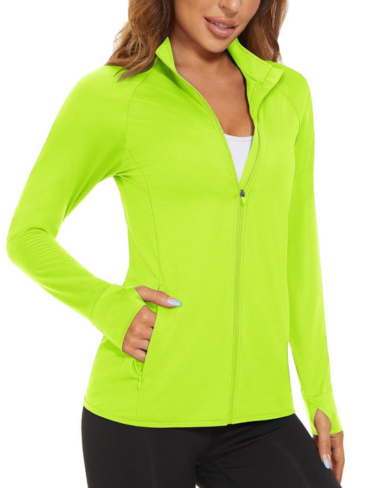 MAGCOMSEN Women's Lightweight Workout Jackets UV Protection Jacket Long Sleeve Shirts Running Fishing Hiking Shirts Fluorescent Yellow XL