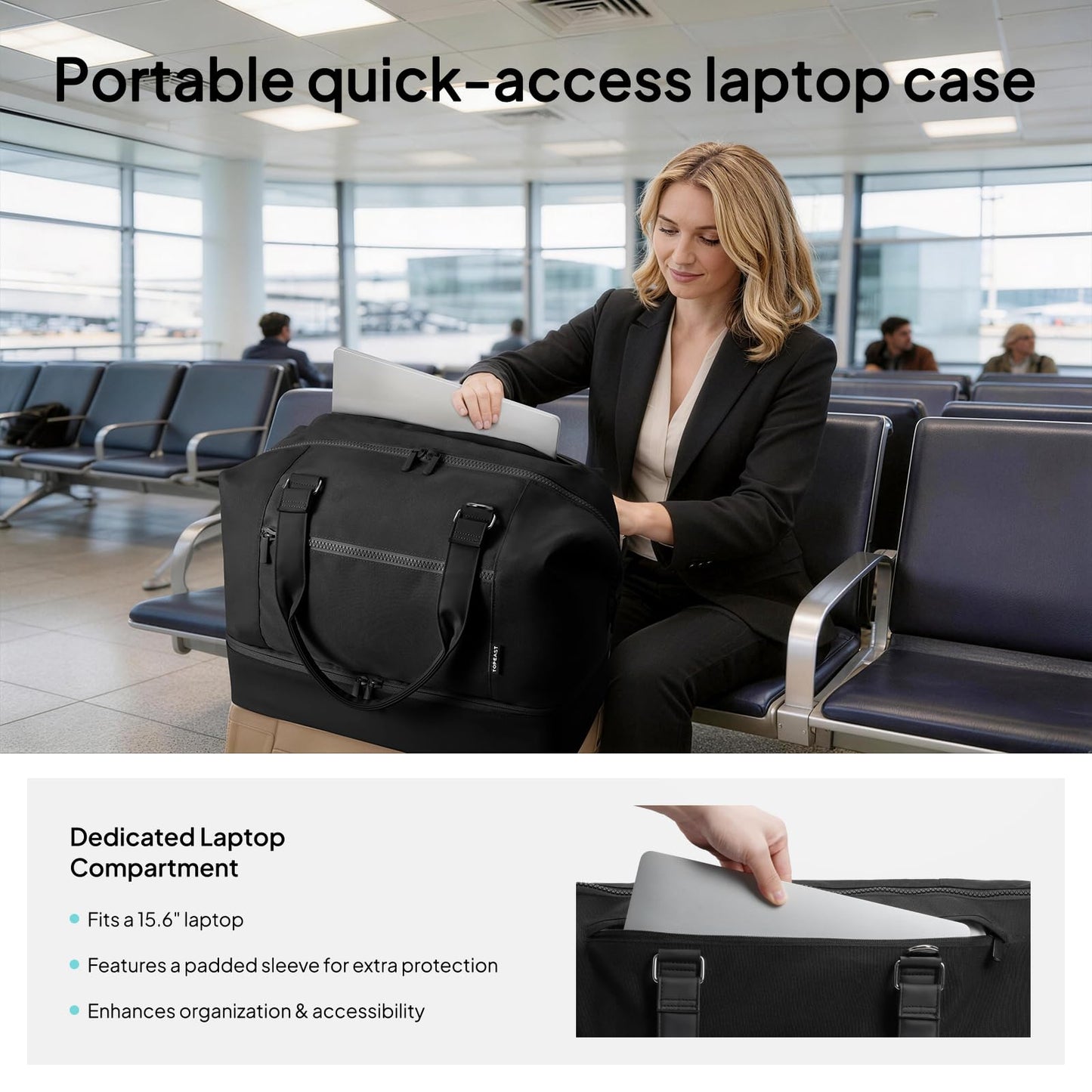 Travel Duffle Bag for Women,40L Weekender Bags Airline Approved Carry On with Shoe Compartment & Waterproof Wet Pocket, Durable Nylon Weekender Overnight Bag for Travel, Gym, Business Trip, Black