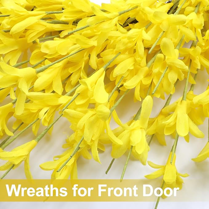 Large Summer Fall Wreaths for Front Door 26 Inch Fall Summer Door Wreath Autumn Wreaths for Front Door Wild Floral Wreath for Farmhouse Porch Wall Wedding Living Room Home Decor Aesthetic(Yellow)